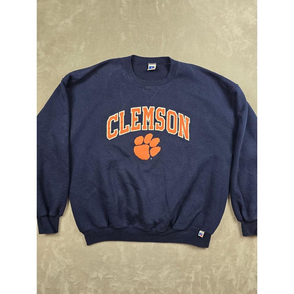 Vintage Clemson Tigers Sweatshirt Mens XXL Navy NCAA Russell Athletic